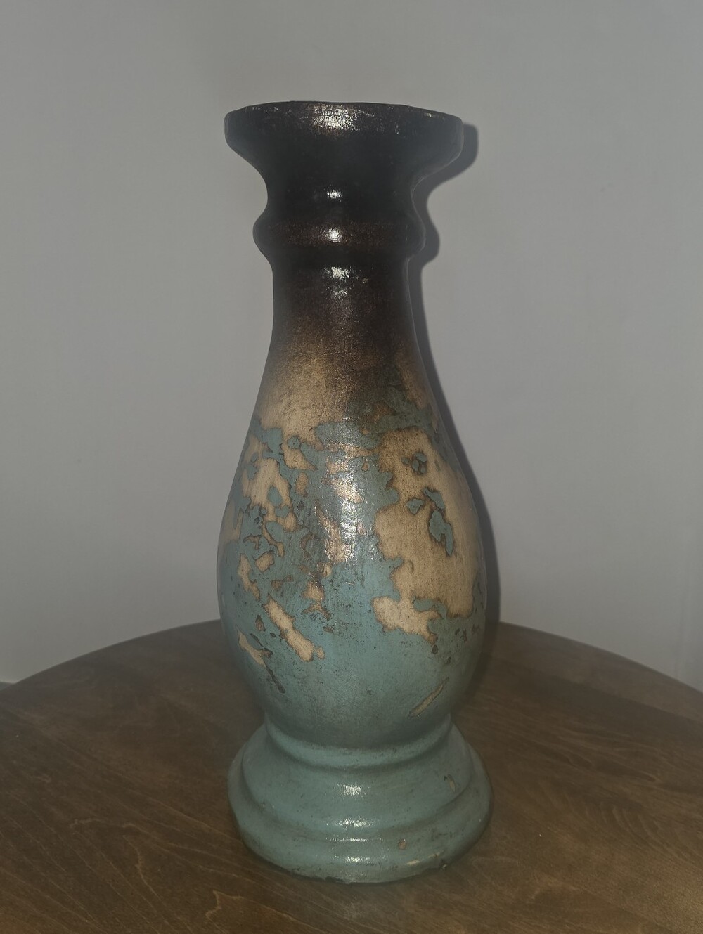 Decorative Wooden Teal and Brown Accent Candle Holder - Home Accents